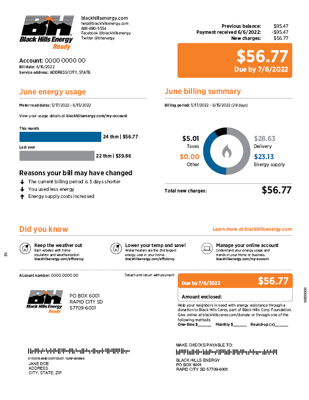 Understanding your bill | Nebraska | Black Hills Energy