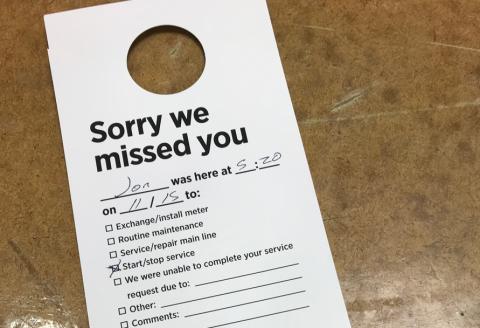 Black Hills Energy issuing door hangers for residents of Fort Laramie who were not home during the natural gas relight process